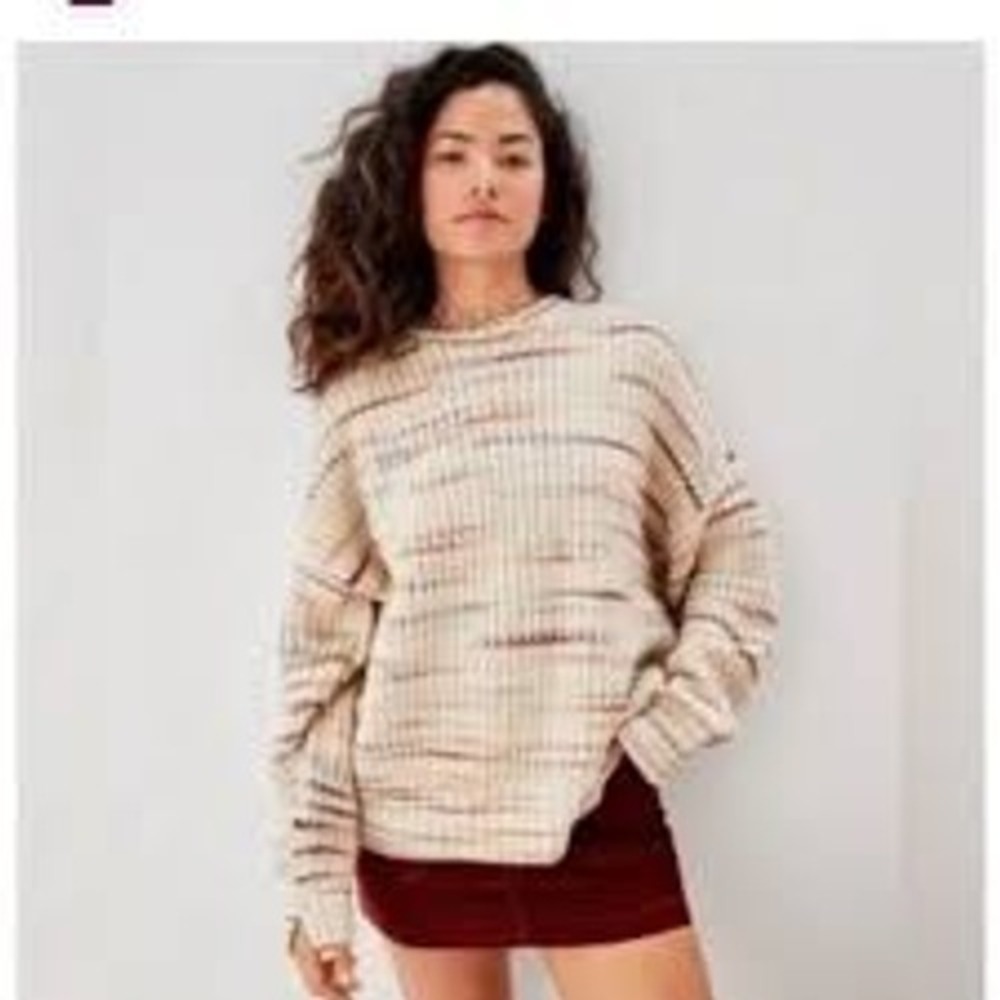 American Eagle Space Dye Waffle Knit Crewneck Sweater Oversized Relaxed Small